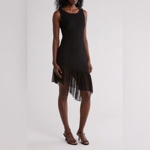 Velvet Torch Black Asymmetrical Mesh Maxi‎ Dress